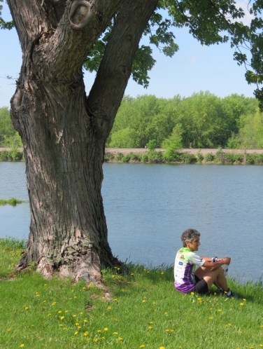 Moly relaxing at the fish hatchery