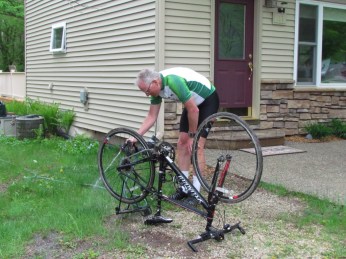 Rich cleaning off our bikes
