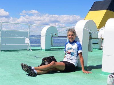 Molly enjoying the top deck of the ferry