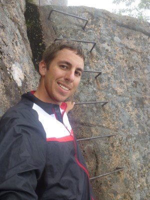 Carl climbing Precipice