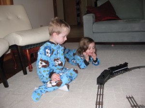 Ben and Mya enthralled by the train