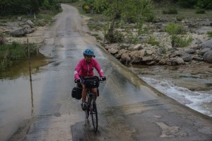 Molly crossing a stream