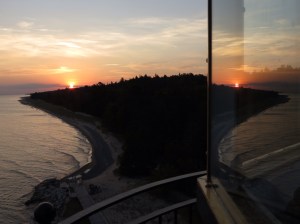 Double sunrise atop Crisp Point Lighthouse
