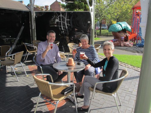 Peter, Jo and Molly enjoying their beer