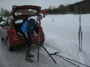 Rich waxing our skis