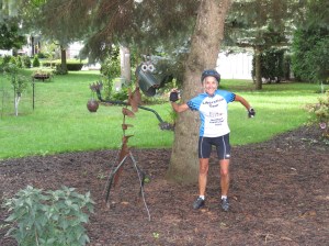 Molly and a lawn ornament