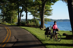 Molly cycling Old Mission Peninsula