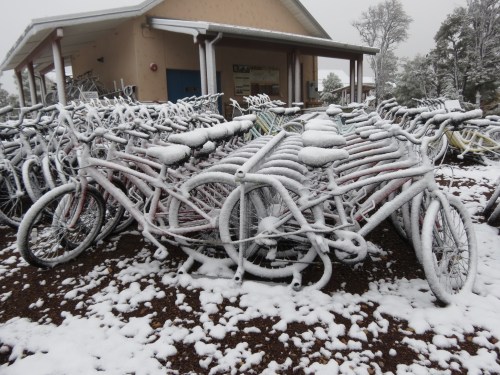 Snowy bikes at Grand Canyon