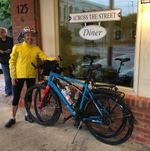 Molly in raingear after the Bistro