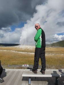 Rich photographing Old Faithful