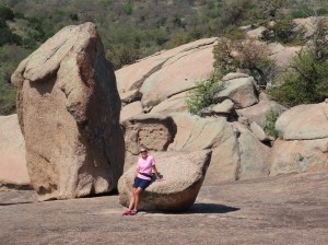 Molly and rock formations on Enchanted Rock