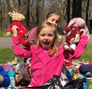 Isabel with Bunny and Giraffie