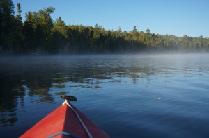 Kayaking with lake mist