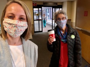 Karen bringing Molly latte