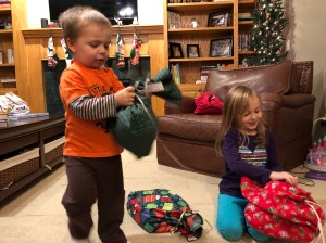 Isabel and Michael opening Jammies